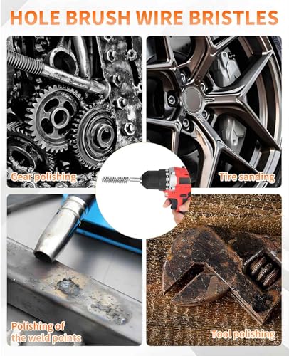 12PCS Wire Bore Brush Set for Drill, 1/4" Hexshank Stainless Steel Round Bore Brushes, 12 Size (0.32-0.75")