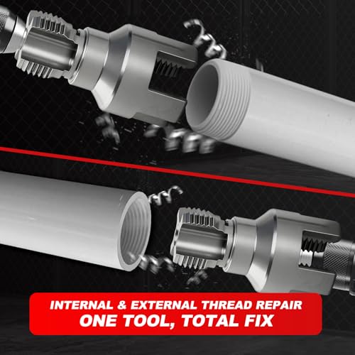 2PCS Pipe Threading Tool, 1/2" & 3/4" Dual-Function Internal & External Pipe Threader Kit, Alloy Steel Thread Cutting Tool for Water Pipes, Electric Drill Compatible, Fast DIY Plumbing Solution