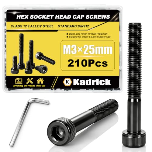 KADRICK 210PCS M3 x 25mm Hex Socket Head Cap Screws, Partially Threaded - size: M3x25MM 210PCS