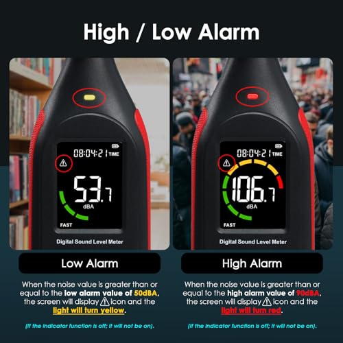 Decibel Meter Data Logger Sound Level Meter with 3-Color Display and Alarm
