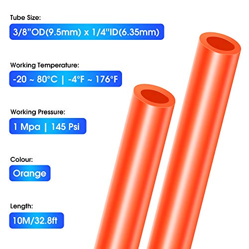 TAILONZ PNEUMATIC Orange 3/8 Inch od 10 Meters PU Air Tubing Kit Pipe Hose Air Line Tubing Or Fluid Transfer Pneumatic tubing (3/8 PU Tube) - color: Orange