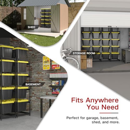 27 Gallon Tote Storage Rack, Heavy-Duty Storage Bin Rack Organizer, 5-Tier Standing Storage Bin Shelves, 250 lb Capacity, Maximize Space for Garage, Warehouse, Utility, 1 Pack Pro(Totes Not Included)