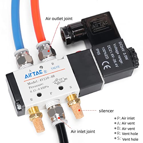 Solenoid Valve AC24V AirTAC 4V210-08 1/4"PT Pneumatic Air 2 Position 5 Way Electric Single Coil Pilot-Operated - size: 1/4"PT, style: 4V210-08 AC24V