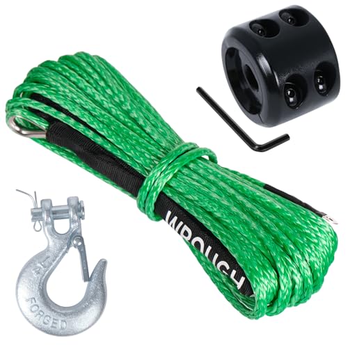 1/4" Synthetic Winch Rope 50 ft 10,000 lb UHMWPE Winch Cable Replacement Kit with Steel Hook, Rubber Stopper, Protective Sleeve, Compatible with ATV UTV Truck Winches, Green - color: Green, size: 1/4 In x 50 Ft with Hook