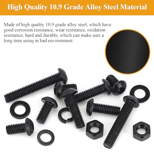 35 Pieces M6 x 16mm Button Head Socket Cap Screws, Thread Pitch 1.0mm, Sutemribor M6 Black Screws, 10.9 Grade Alloy Steel, Black Oxide Finish, Fully Threaded - size: M6 x 16mm, style: Button Head