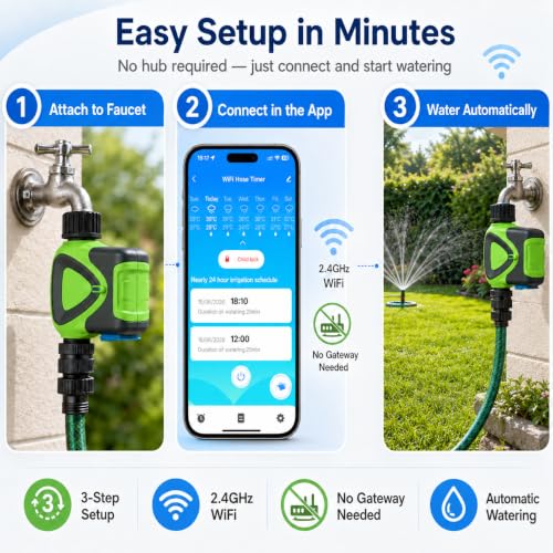 Smart WiFi Hose Timer No Hub Required, App-Controlled Sprinkler Timer for Garden Hose, Automatic Watering Timer for Lawn Yard Greenhouse, Rain Delay, 3/4 Inch Faucet, IP65 Waterproof - style: WiFi Water Timer