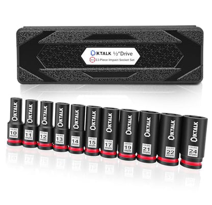 11PCS 1/2 Inch Drive Impact Deep Socket Set Metric 10-24mm, 6-Point, CR-MO - size: 11PCS Metric