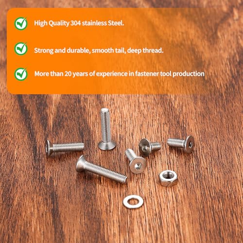 570 Pcs M3 Screws Set, Metric Screw Assortment, Metric Machine Screw Assortment, Countersunk Bolts and Nuts Set, 304 Stainless Steel Flat Head Hex Socket Cap Screws Bolts with Washers - size: M3