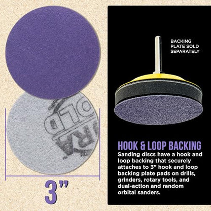 Dura-Gold Premium 100 Grit 3" Purple Film Ceramic Sanding Discs, Box of 30 - style: 100 Grit