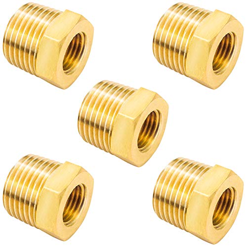 Joywayus 5Pcs Brass Reducing Hex Bushing 1/2" NPT Male to 1/4" NPT Female - size: 1/2" NPT Male x 1/4" NPT Female, style: 5PCS