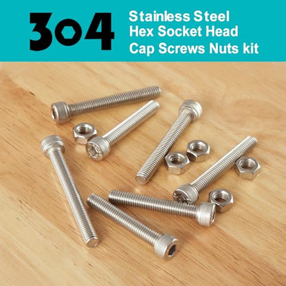 M6 x 10mm 20mm 30mm 40mm Hex Socket Head Cap Screws Bolts and Nuts, Stainless Steel 304, Bright Finish, Metric Allen Drive, Fully Thread, Assortment Kit 80PCS - size: Socket M6x10-40mm+Nuts