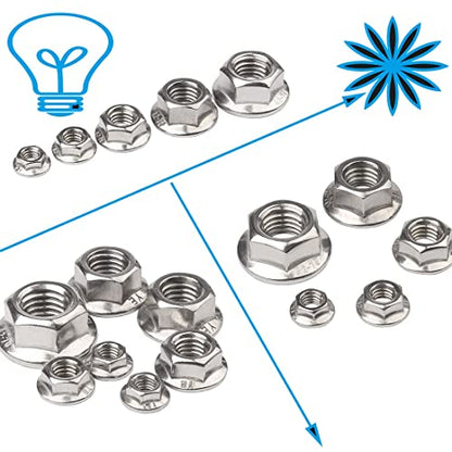 M10 x 1.5mm Serrated Flange Lock Nuts, 30pcs 304 Stainless Steel Metric Hex Flange LockNuts, Bright Finish