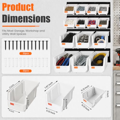 14pc Wall-Mounted Organizer V1 V2 V3 Master Combo Set White - color: White, size: V1-8Bins&V2-3Bins&V3-3Bins&4Rails