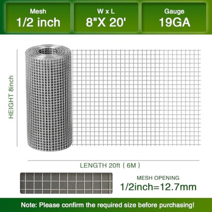 Chicken Wire Fence,Hardware Cloth 1/2 Inch 8inx20ft (19 GA) - color: 1/2inch, size: 8in x 20ft