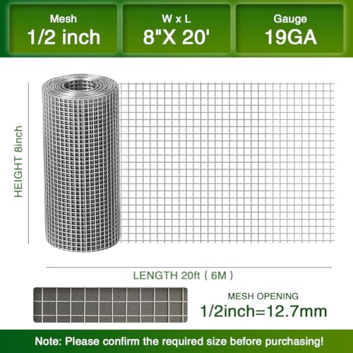Chicken Wire Fence,Hardware Cloth 1/2 Inch 8inx20ft (19 GA) - color: 1/2inch, size: 8in x 20ft
