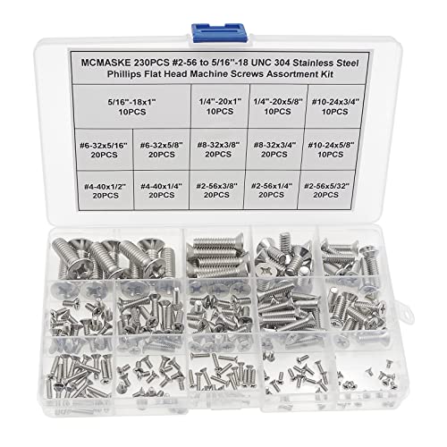 #2-56 to 5/16"-18 UNC 304 SS Phillips Flat Head Machine Screws Kit