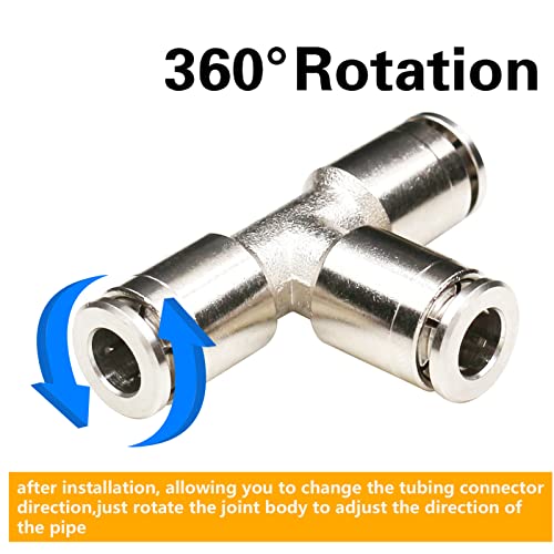 CEKER 8mm Push Tee Union Fitting, Nickel Plated Brass, Quick Connect, 2 Pack - size: 8 mm, style: TEE