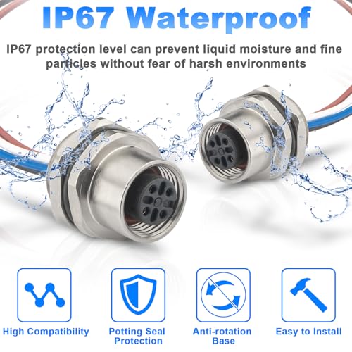 2PCS M12 4 Pin A Code Female Connector Cable with Trimmed Base 0.2M - color: Female, size: 4Pin Back Mount