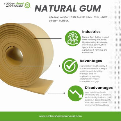 Natural Gum Rubber TAN 40A (.125" (1/8") Thick, 6" Wide x 6" Long (Sample)) - size: .125" (1/8") Thick, style: 6" Wide x 6" Long (Sample)