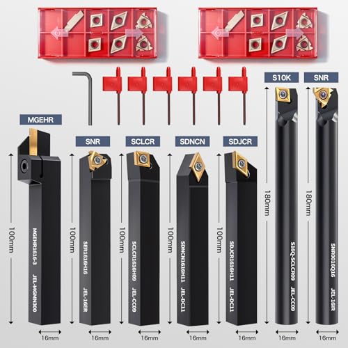 Indexable Lathe Turning Tools 21pcs Kit，5/8'' 16mm Shank - style: 7pcs 5/8'' 16mm Shanks +14pcs Inserts
