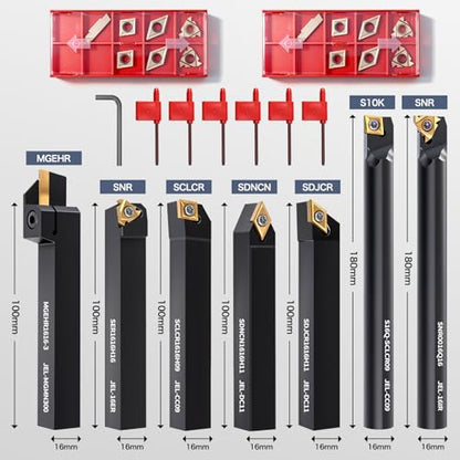 Indexable Lathe Turning Tools 21pcs Kit，5/8'' 16mm Shank - style: 7pcs 5/8'' 16mm Shanks +14pcs Inserts