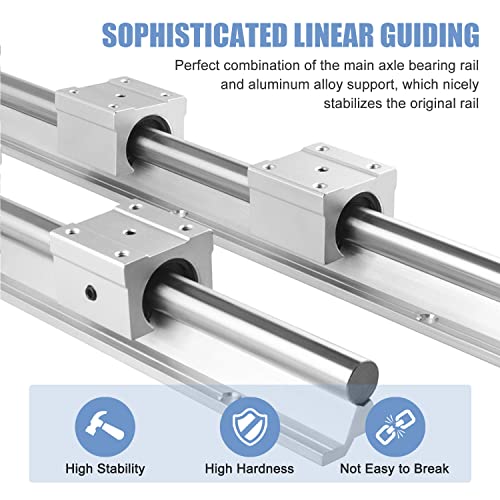 Linear Rail 2PCS SBR12 400mm Fully Supported Linear Rail Shaft Guide 12mm with 4PCS SBR12UU Slide Bearing Block, Linear Rails and Bearings Kit for CNC Machine - size: 400mm, style: SBR12 Linear Rail