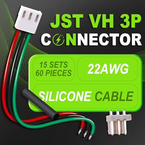 15 Sets/60 Pcs JST VH 3.96mm 3 Pin 22AWG Silicone Connector Kit - size: 3-Pin, style: JST-VH