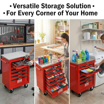 Rolling Tool Chest,Stainless Steel Worktop,Red,6‑Drawer - color: Red, size: 6-Drawers