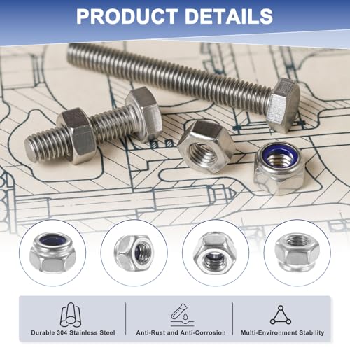 M METERXITY 100-Pack Nylon Insert Hex Lock Nuts, M4 x 0.7mm Thread 304 Stainless Steel Self-Locking Locknuts Hexagon Nut Metric Nuts for Machinery/Home Repair/Industrial Fasteners - size: M4 x 0.7mm