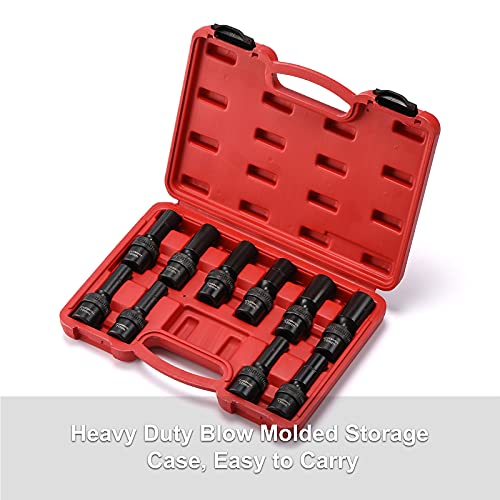 CASOMAN 10 PCS 1/2" Drive Deep Universal Impact Socket Set, Metric,10-19mm - size: 10 PC Metric 1/2" Dr. (Deep)