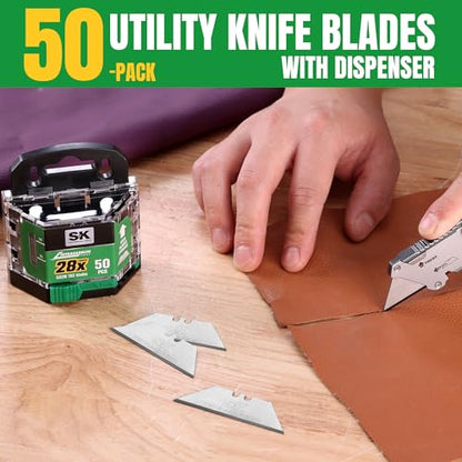 SK 50-Pack Utility Knife Blades, TAC Coated SK2M Steel for 28× Longer Life - style: 50-Pack
