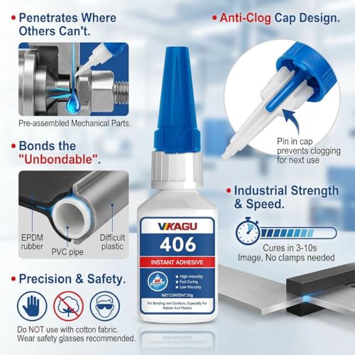 406 Super Bonder Clear Instant Adhesive for Plastics and Rubbers 20g 4 Pack - size: 406, style: 4 Pack