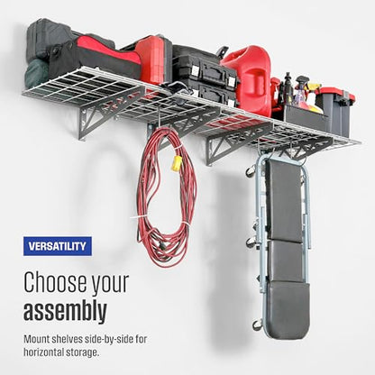 SafeRacks Steel Garage Wall Shelves 2-Pk w/Hooks, 500lb, Hammertone (18x36) - color: Hammertone, size: 18"x36" (2-Pack)