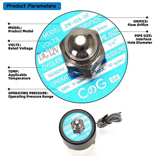 Brass Electric Solenoid Valve 12V 1/4"（inch） Pneumatic Air Valve Normally Colsed for Water Air Gas Fuel Oil - size: 1/4"-12V