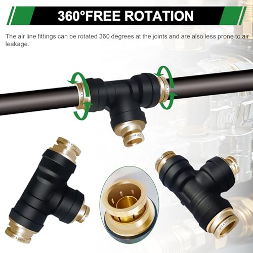 3/8" DOT Air Line Fittings Tee 3PCS, 3/8" OD x 3/8" OD x 1/4" OD - color: 3/8" * 3/8" * 1/4" 3PCS
