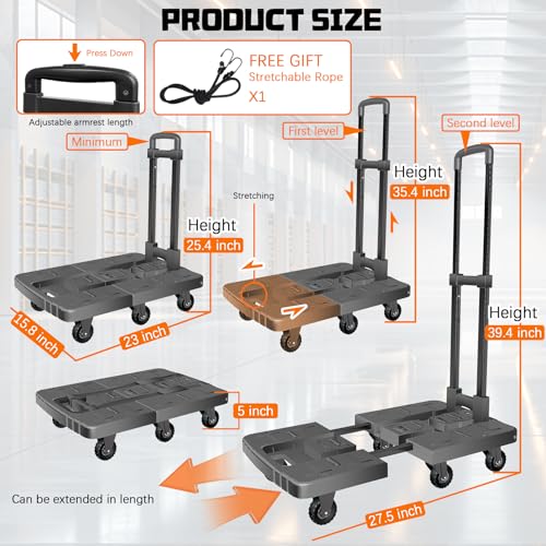 Convertible Hand Truck 550lbs Folding Dolly Cart, 6 Wheel Platform Cart - color: Black-6 Wheels-28"x16"