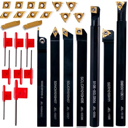 UpJiaFlarish Carbide Lathe Tools Set - 3/8 Turning Holder & Carbide Inserts