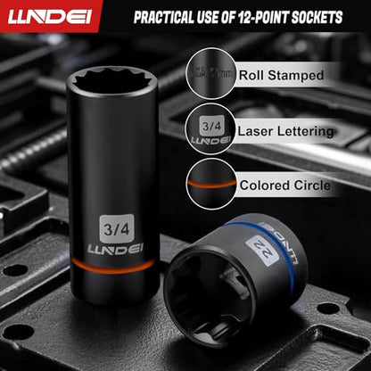 LLNDEI 3/8" Drive 12-Point Socket Set 71Pcs SAE/Metric CR-V - size: 71pcs 3/8 inch Drive Socket Set