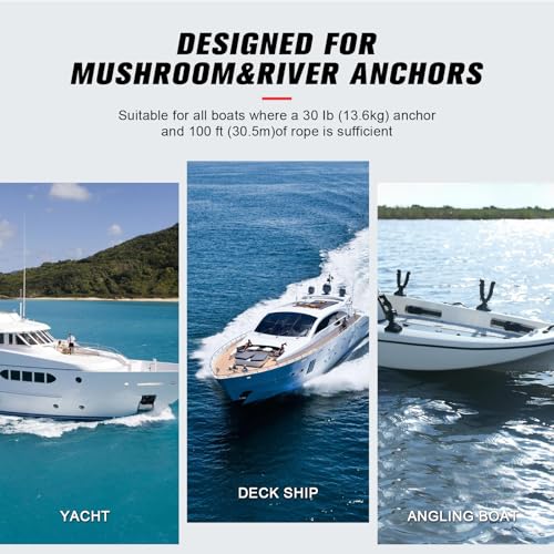 45 LBS Electric Boat Anchor Winch, Saltwater Electric Anchor Winch w/Wireless Remote Control & 98.42ft of Pre-Wound Anchor Rope 12V Marine Windlass Anchor Winch,Black