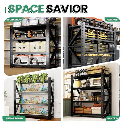 4-Tier Heavy Duty Garage Shelving，Industrial Shelving for Home & Shop,Garage Storage Racks Heavy Duty Steel Shelves,Large Capacity Metal Rack for Garage,Basement,Pantry,Workshop - size: 24"D*60"W*69"H