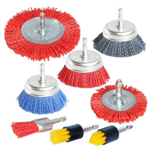 FPPO 8Pcs 3 Inch Assorted Cup Brushes Abrasive Wire Nylon Cup Brush for Drill,Grit 80 120 320 with 1/4" Shank (8) - style: mix8pcs