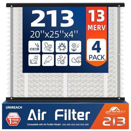 4 Pack 213 Replacement Air Filter, MERV 13,Actual Size: 20.47"x25.6"x3.94", Nominal Size: 20''x25''x4'', HVAC Furnace Filter, Compatible with AprilAire Models 1210, 1620, 2210, 2216, 3210, 4200 - style: 213 [4 Pack]