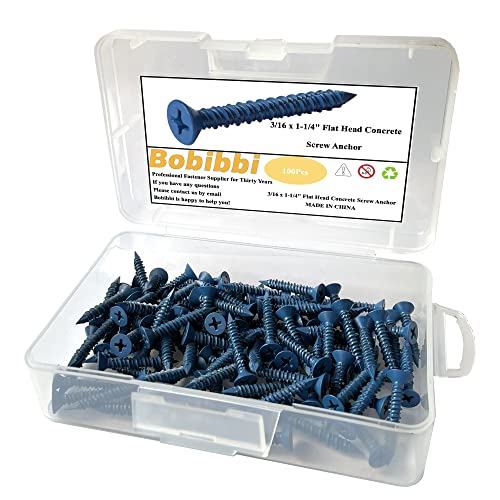3/16 x 1-1/4" Flat Head Concrete Screw Anchor, for Anchoring to Masonry, Block or Brick (100Pcs) - size: 3/16 x 1-1/4", style: Flat Head