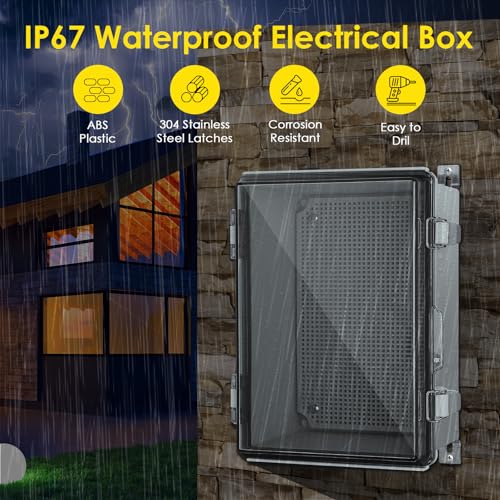 IP67 ABS Outdoor Electrical Junction Box Waterproof with Aluminum DIN Rail - color: Clear, size: 13.8''×9.8''×5.9''