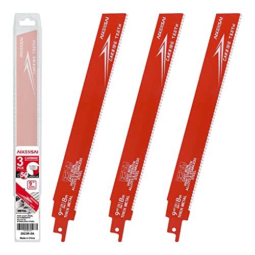 3-Pack Reciprocating Saw Blades Carbide 9 Inch 8TPI for Thick Metal Cast Iron and Alloy Steel - color: 9 Inches