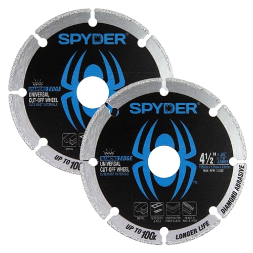 Spyder 4-½-inch Diamond Edge Universal Cut Off Wheel 2-Pack for Metal, Masonry, Tile, Rebar, and More - size: 4-1/2-Inch, style: Diamond Edge - 2 Pack