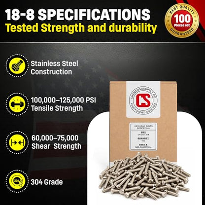 Chenango Supply 1/4-20 x 1 Stainless Hex Head Bolts - size: 1/4" X 1"