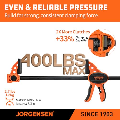 Jorgensen 36" E-Z Hold Medium-Duty Bar Clamps, 400 lbs Load Limit, 2-Pack - size: 36 Inch