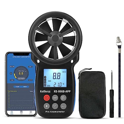 Bluetooth Anemometer Wind Speed Meter w/Data Logger, Kethvoz 866B-APP - color: 866BAPP w/ data logging