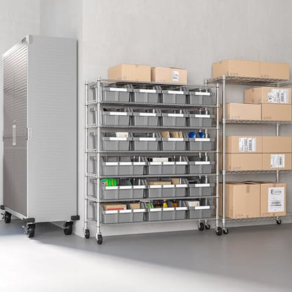 7-Tier NSF 21-Bin Steel Wire Shelving Rack, 48"W x 14"D x 56"H, Gray - color: Gray, size: Includes 21 Bins